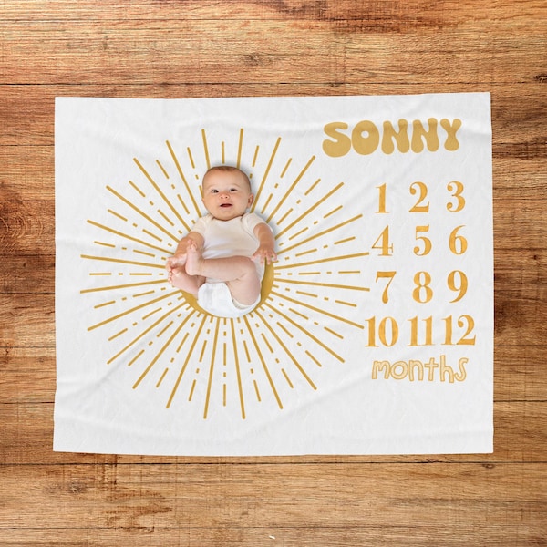 My Sunshine Milestone Baby Blanket Sunburst Personalized Keepsake Photo Prop Nursery