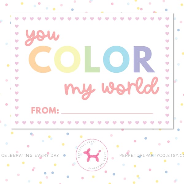 Kids Valentines Cards You Color My World Valentine Tags Printable Valentines Day Kid Gifts for School Classroom Treat Tags