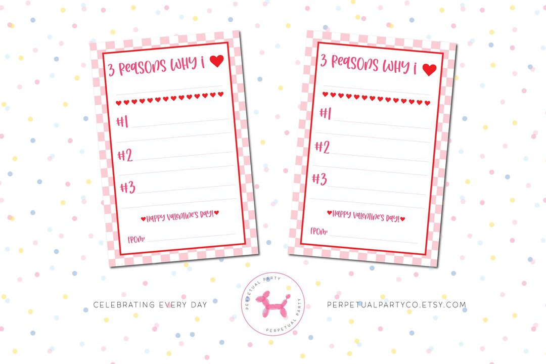 Kids Valentines Cards | '3 Reasons Why' Printable Love Notes (digital ...