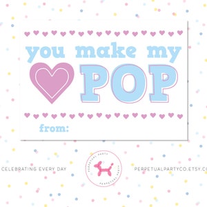 Kids Valentines Cards You Make My Heart Pop Valentine Tags Printable Valentines Day Kid Gifts for School Classroom Treat Tags