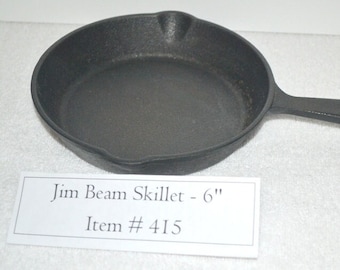 Skillet, 6" dia, # 415, Jim Beam skillet, cast iron skillet, kitchen cookware, kitchen utensil, antiques, collectables, collectable skillet
