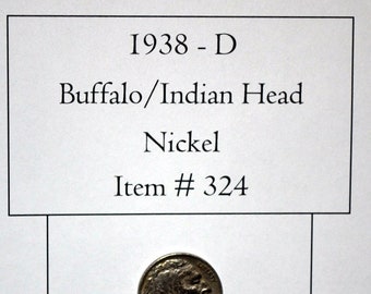 1938 D, Buffalo / Indian Head Nickel, # 324, rare nickels, nickels, rare coins, collectables, antiques, coins
