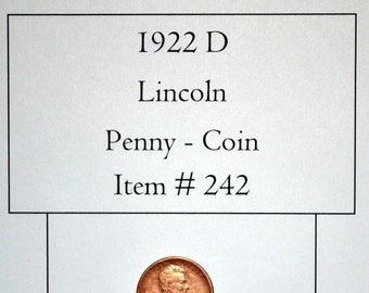 1922 D Lincoln Wheat Penny, # 242, penny, vintage penny, vintage coins, collectable coins, collectables, antiques, coins, rare coins, coins