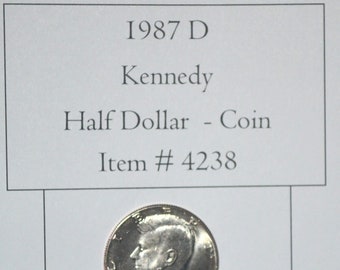 1987 D, Kennedy Half Dollar, #4238, half dollar, half dollar coins, vintage coins, old coins, collectables, antiques, collectable coins