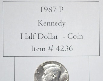 1987 P, Kennedy Half Dollar, #4236, half dollar, half dollar coins, vintage coins, old coins, collectables, antiques, collectable coins