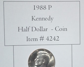 1988 P, Kennedy Half Dollar, #4242, half dollar, half dollar coins, vintage coins, old coins, collectables, antiques, collectable coins
