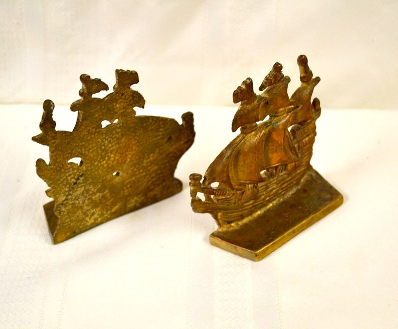 Vintage Brass Ship Bookends Galleon Ship Bookends Nautical Etsy