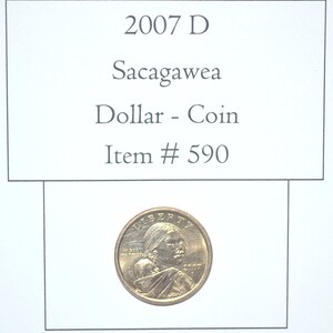 2007 D Sacagawea Dollar Coin, # 590, dollar coins, vintage coins, old coins, old money, rare coins, coins, collectables, antiques