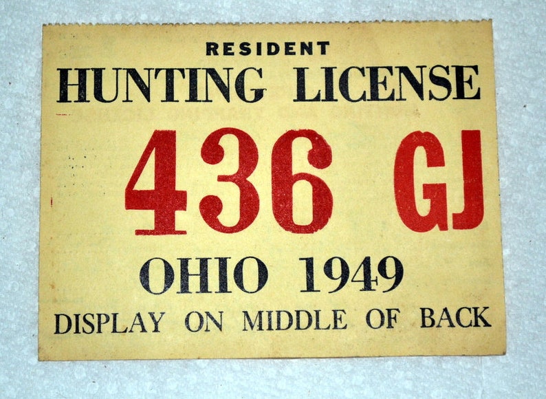 Hunting License 1949 Ohio Hunting License Ohio Hunting Etsy