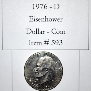 1976 D, Eisenhower Dollar Coin, # 593, dollar coins, dollars, vintage coins, old coins, old money, coins, rare coins