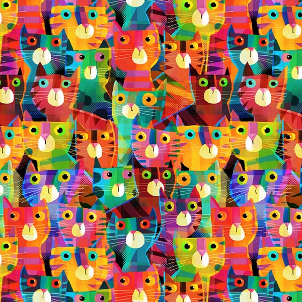 Catsville - Clutter Cats (Rainbow) 53483D-4 by Gareth Lucas for Windham Fabrics