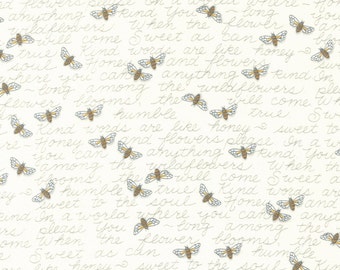 Honey &  Lavender - Kind Words - Text - Bees (Milk) 56084 11 by Deb Strain for Moda Fabrics.