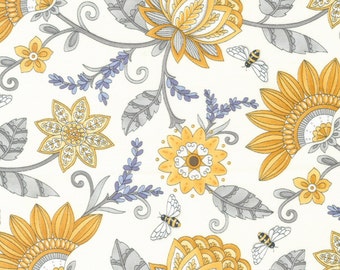 Honey &  Lavender - Garden Jacquard - Florals - Bees (Milk) 56080 11 by Deb Strain for Moda Fabrics.