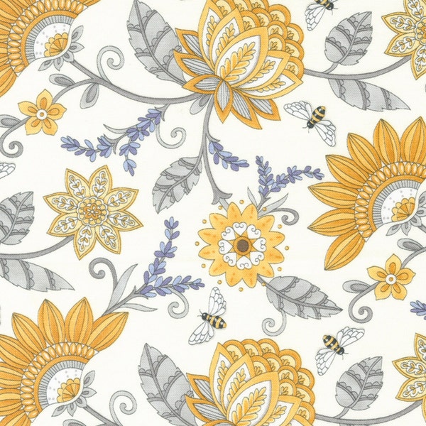 Honey &  Lavender - Garden Jacquard - Florals - Bees (Milk) 56080 11 by Deb Strain for Moda Fabrics.