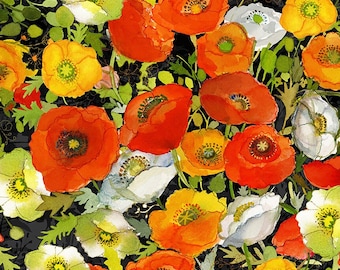 Poppy Dreams - Large Poppies - Digital (Black) Y3986-3 by Sue Zipkin for Clothworks