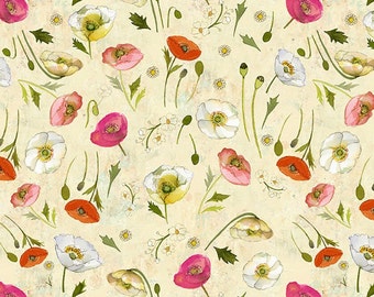 Poppy Dreams - Tossed Poppies - Digital (Cream) Y3987-57 by Sue Zipkin for Clothworks