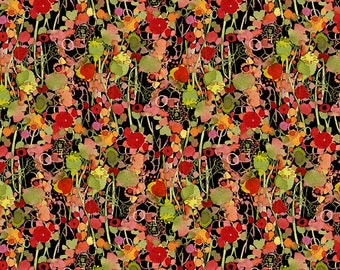 Poppy Dreams - Berries & Buds - Digital (Black) Y3992-3 by Sue Zipkin for Clothworks