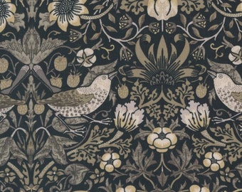 Ebony Suite - Best of Morris -  Strawberry Thief - Damask Birds (Ebony) 8382 16 by Barbara Brackman for Moda Fabrics