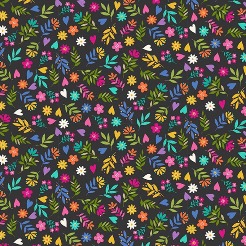 CLOSE OUT Katies Cats Ditzy Flowers fat Quarter black Multi TP2351S