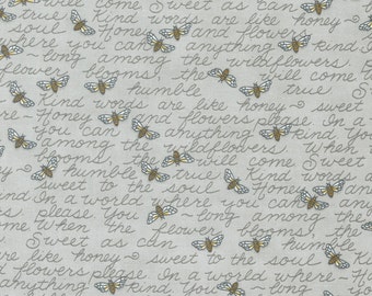 Honey &  Lavender - Kind Words - Text - Bees (Dove Grey) 56084 15 by Deb Strain for Moda Fabrics.