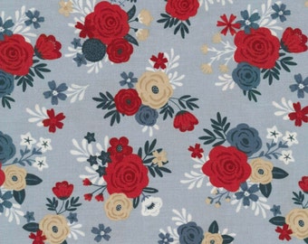 Red, White and True - Bouquet (3/4 yard cut) (Stone - Blue) C13181 by Dani Mogstad for Riley Blake Designs