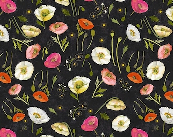 Poppy Dreams - Tossed Poppies - Digital (Black) Y3987-3 by Sue Zipkin for Clothworks