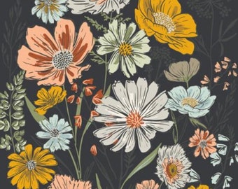 Woodland & Wildflowers - Panel - Large Floral (Charcoal) 45588 19 by Stephanie Sliwinski of Fancy That Design House for Moda Fabrics