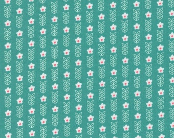 Strawberry Lemonade - Blooms - Small Floral - Stripe (Teal) 37673 21 by Sherri & Chelsi for Moda Fabrics