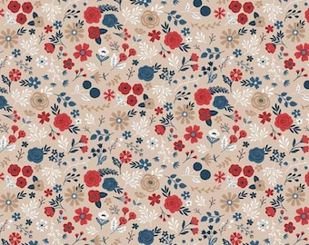 Red, White and True - Small Floral (3/4 yard cut) (Beach) C13185 by Dani Mogstad for Riley Blake Designs