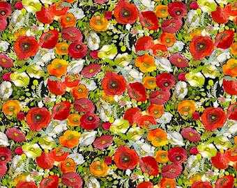 Poppy Dreams - Poppy Trellis - Digital (Black) Y3990-3 by Sue Zipkin for Clothworks