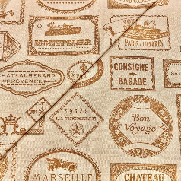 CLOSE OUT - Bon Voyage - Travel - Tags - Text (Oyster) 13703 16 by French General for Moda