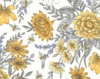 Honey &  Lavender - All Over Florals - Bees (Milk) 56083 11 by Deb Strain for Moda Fabrics.