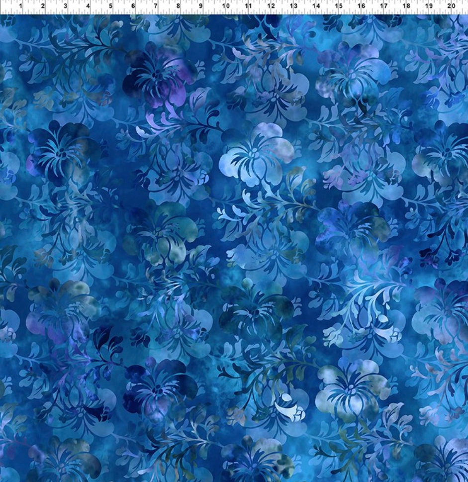  Soimoi Blue Heavy Canvas Fabric Leaves & Periwinkle Floral  Printed Fabric 1 Yard 58 Inch Wide : Everything Else
