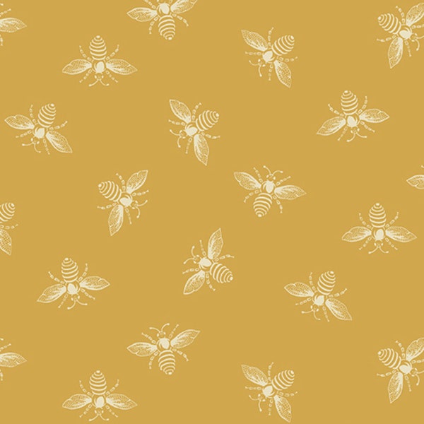 BeeHive - French Bees - Bees (Gold) 9084 Y by Renee Nanneman of Need’l Love for Andover Fabrics