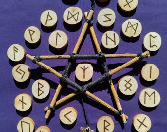 Handmade pyrographed Elder Futhark runes