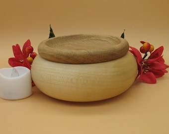 Woodturned handmade pot with lid.