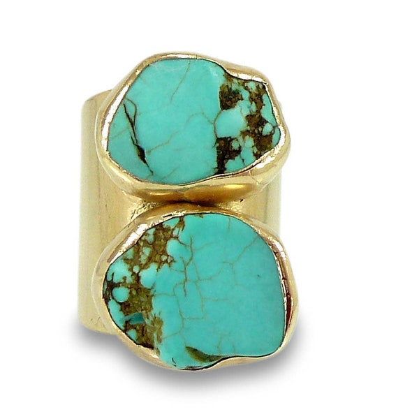 Gold Turquoise Ring, Cuff Ring, Raw Gemstone Ring, Gold Band Ring, Turquoise Ring Wide Band Gold Ring,Statement Turquoise ring, Turquoise.