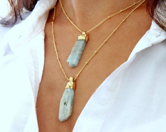 Raw Aquamarine Necklace, Crystal Necklace, Gift,Statement Necklace, March Birthstone,Raw Stone Jewelry,Gold,Bohemian Jewelry,Aquamarine Raw.