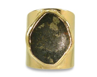 Pyrite Ring, Pyrite, Gemstones Ring,Geometric Ring, Cocktail Ring, Gold Adjustable Wide Band Ring  Gold fashion ring, Statement Pyrite Ring.