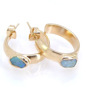 Opal Earrings, Hoop Earrings, Gold Hoop Earrings, Opal Hoop Earrings,  October Birthstone Earrings, Hoop Earrings With Stone, Crystal Hoops.