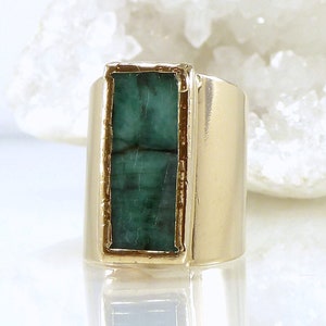 Raw emerald ring, Raw gemstone ring, Emerald stacking, Emerald gold ring, Emerald crystal ring, Emerald ring, Cocktail Ring, Birthstone ring image 1