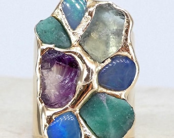 Custom Birthstone Cluster Ring: Handmade Gemstone Statement Ring