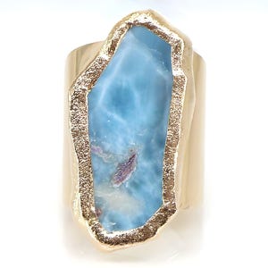 Handmade Larimar Ring: Chunky Bohemian Gold Plated Jewelry.