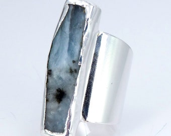 Raw Aquamarine Ring: March Birthstone, Boho Silver Plated Ring