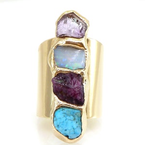 Custom Mothers Ring, Custom Birthstone Ring, Raw Birthstone Family Ring, Personalized Gifts For Mom, Hand Made Jewelry, Raw Stone Ring.