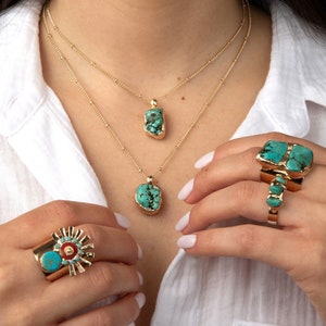 Turquoise Necklace, Gold Layering Gemstone Necklace, December Birthstone Necklace, Handmade Turquoise Necklace, Raw Stone Jewelry, Turquoise image 8