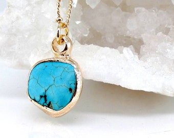 Gold Turquoise Necklace, Turquoise Necklace, Raw Stone Turquoise Necklace, Layering Necklace, Birthstone Jewelry, December Birthstone.