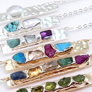 Personalized Birthstone Bar Necklace: Raw Crystal Jewelry Gift