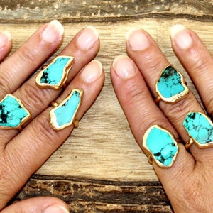 Turquoise Ring, Raw Gemstone Ring, Jewelry Gifts, gift for women, Turquoise Jewelry, December Birthstone Ring, Turquoise, Gold Ring.