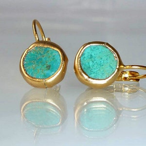 Turquoise earrings, birthday gift for her earrings, Unique Gift, Gift For Women, Simple Everyday, Gold fashion earrings,handmade jewelry. image 1